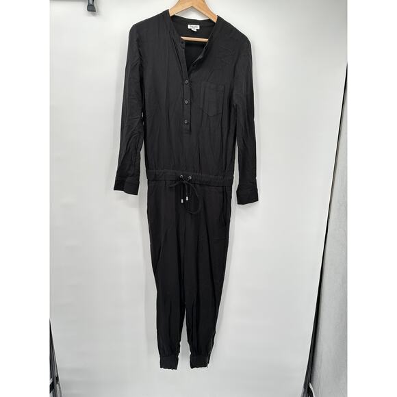SPLENDID Black Long Sleeves Split Neck Pocket Elastic Waist Jumpsuit // S - Picture 2 of 10